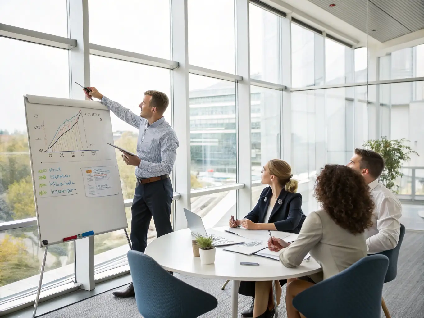 A team of controllership consultants working on a project, discussing financial controls and reporting systems.