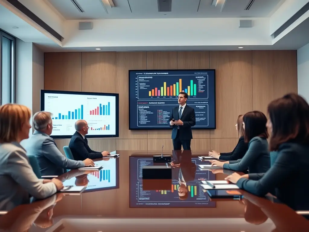 A consultant presenting a strategic financial plan to a company's executive team, outlining key initiatives and projected outcomes.